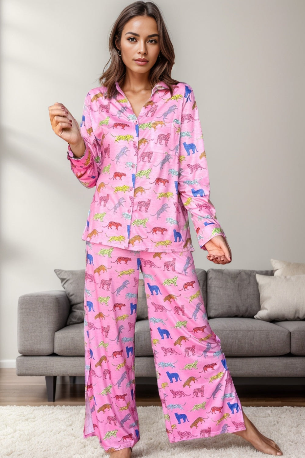 Pocketed Printed Top and Pants Lounge Set - P Rubi's 