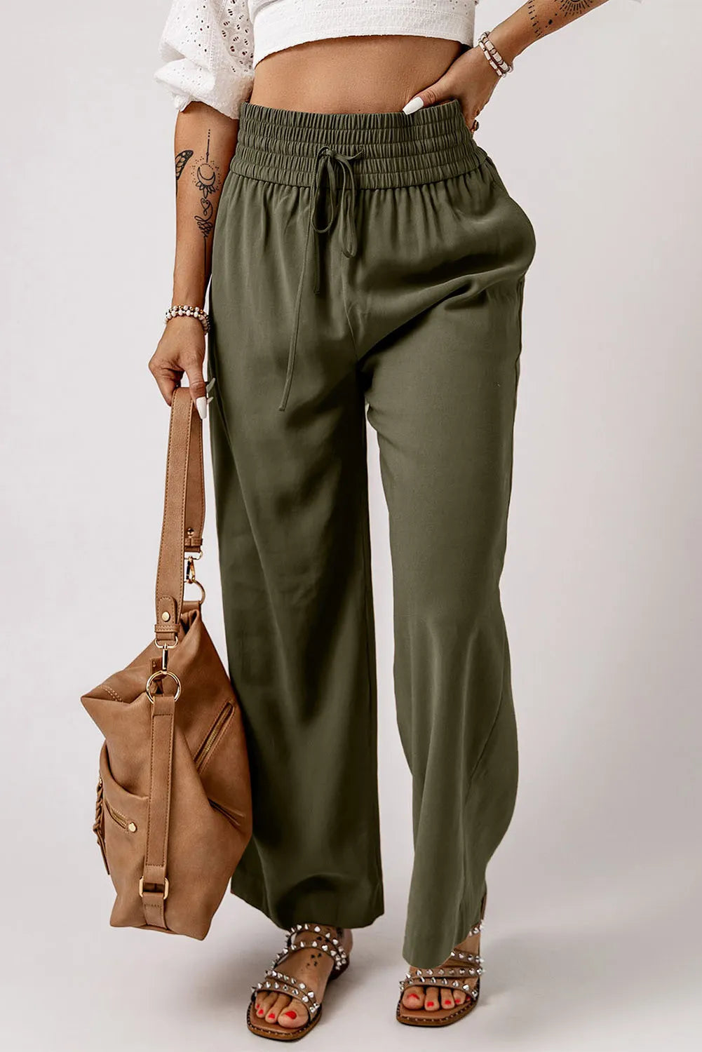 Smocked High Waist Wide Leg Pants - P Rubi's 