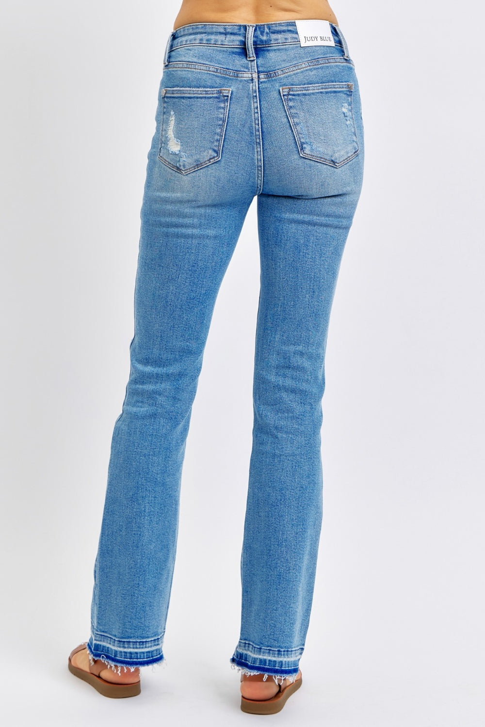 Judy Blue Full Size Mid Rise Destroyed Hem Distressed Jeans - P Rubi's 