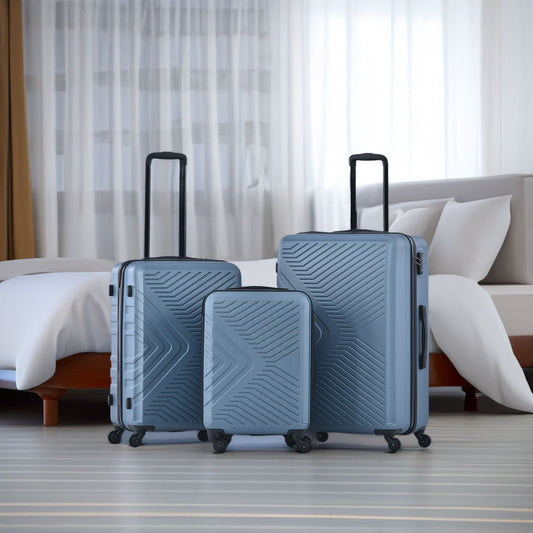 3 Piece Luggage Sets ABS Lightweight Suitcase with Two Hooks, Spinner Wheels, TSA Lock, (20/24/28) Blue - P Rubi's 