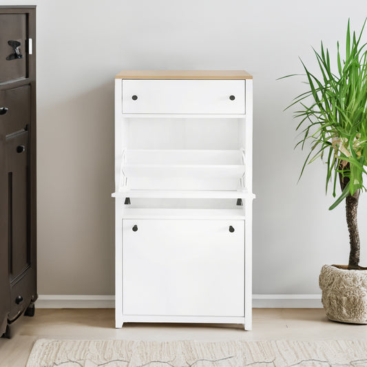 ONTREND with 2 flip drawers, top shoe cabinet with drawers, independent shoe rack with adjustable panel, white - P Rubi's 