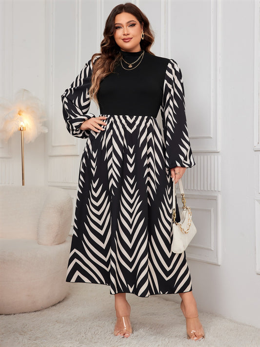 Honey Plus Size Printed Mock Neck Long Sleeve Midi Dress - P Rubi's 