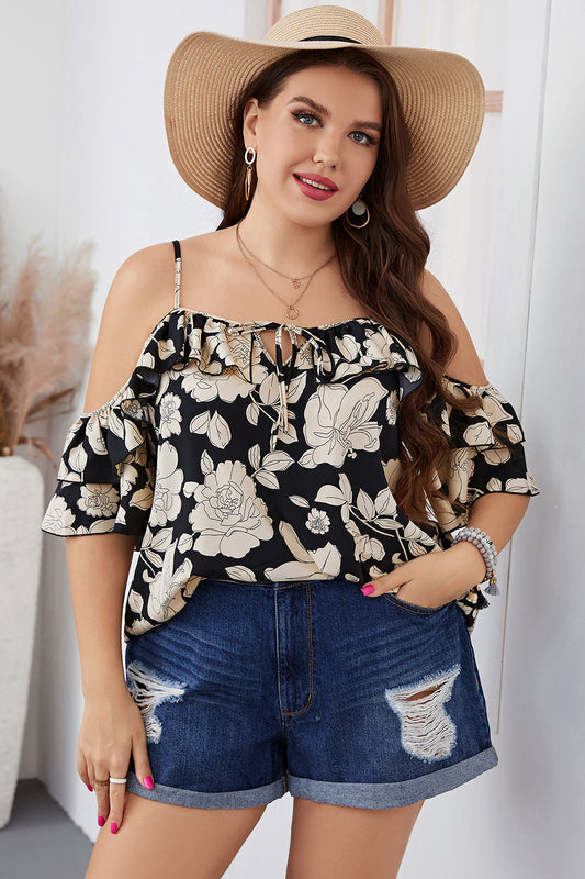 Plus Size Floral Spaghetti Strap Blouse - P Rubi's 