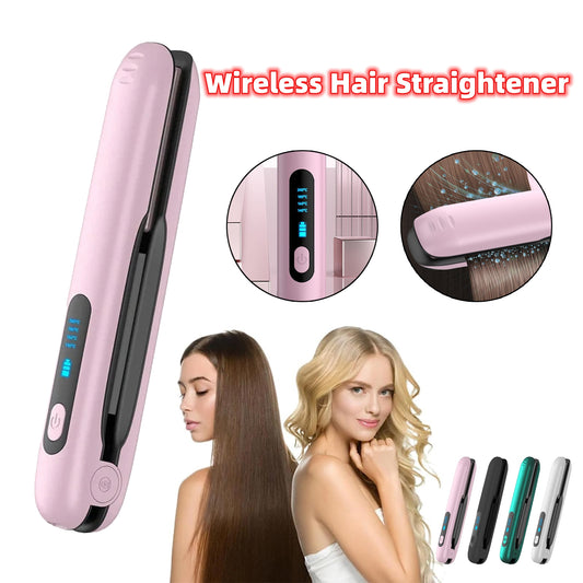 Wireless Hair Straightener Flat Iron Mini 2 IN 1 Roller USB 5000mAh Max 200 Degree Portable Cordless Curler 4 Levels Dry And Wet Uses - P Rubi's 