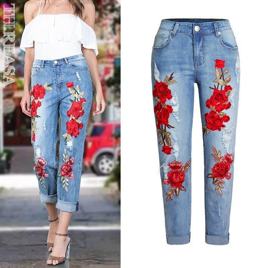 Summer Long Jeans Loose Women Hole Pants Plus Size - P Rubi's 