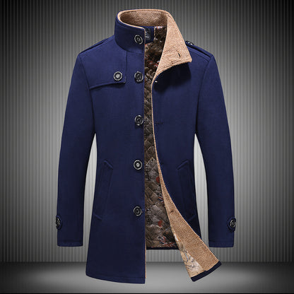 Men's Single-Breasted Woolen Trench Coat