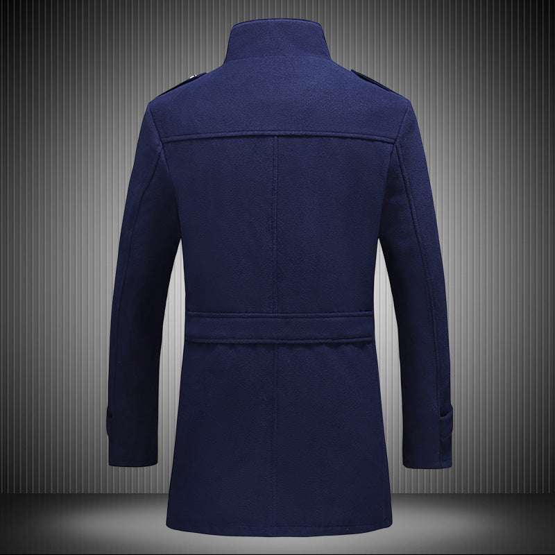 Men's Single-Breasted Woolen Trench Coat