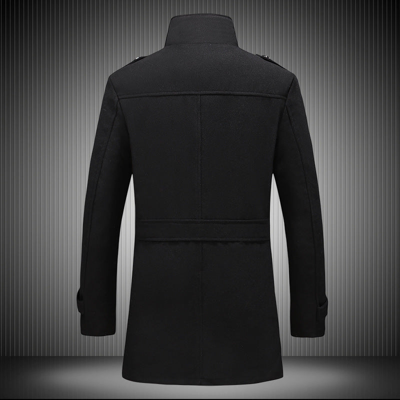 Men's Single-Breasted Woolen Trench Coat