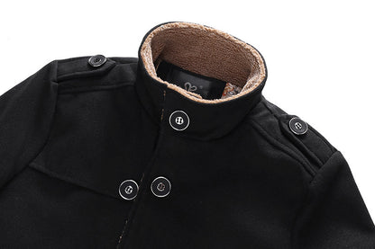 Men's Single-Breasted Woolen Trench Coat