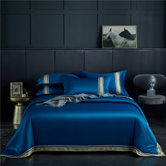 Four-piece Set Of Washed Silk Satin Striped Sheets, Solid Color Ice Silk Jane Ou Silk Slippery Bed Linen - P Rubi's 