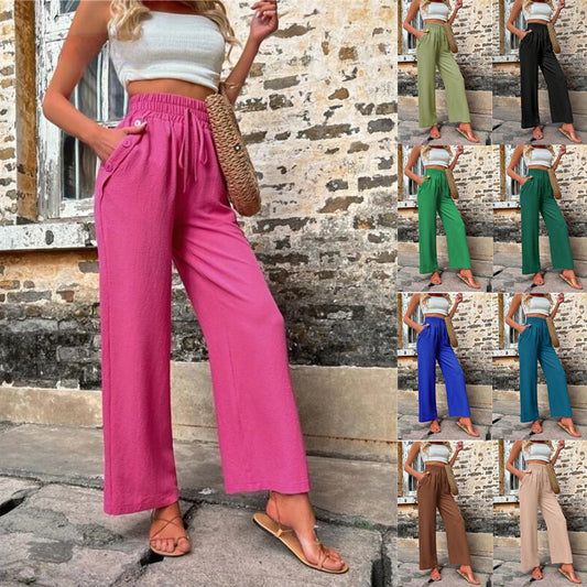 New Casual Pants With Pockets Elastic Drawstring High Waist Loose Trousers For Women - P Rubi's 