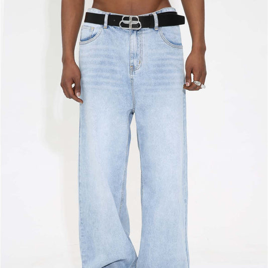 Light Blue Washed Frayed Hem Jeans Loose - P Rubi's 