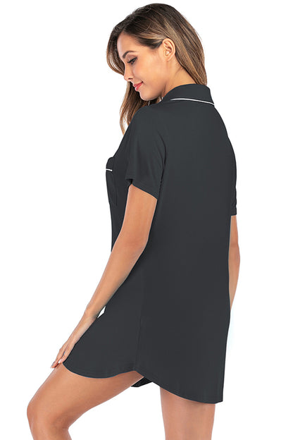 Contrast Piping Pocketed Short Sleeve Lounge Dress - P Rubi's 