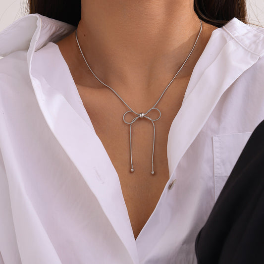 Stainless Steel Bow Necklace - P Rubi's 