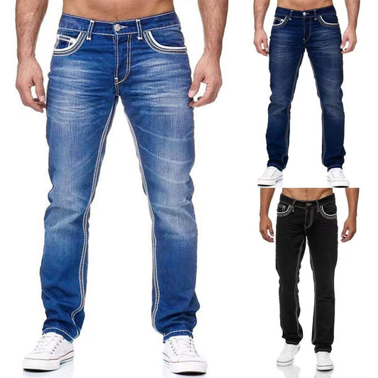 Men Jeans With Pockets Straight Pants Business Casual Daily Streetwear Trousers Men's Clothing - P Rubi's 