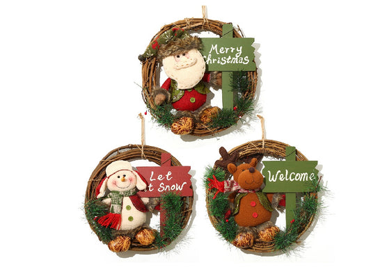 13 inch Rattan Christmas Wreath - Christmas  Decoration - P Rubi's 