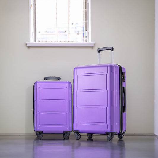 Expanable Spinner Wheel 2 Piece Luggage Set ABS Lightweight Suitcase with TSA Lock 20inch+28inch Purple + Plastic - P Rubi's 