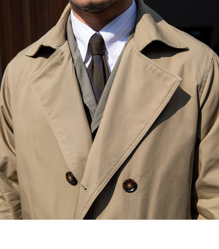 Men's Mid-length Cotton Double Breasted Trench Coat