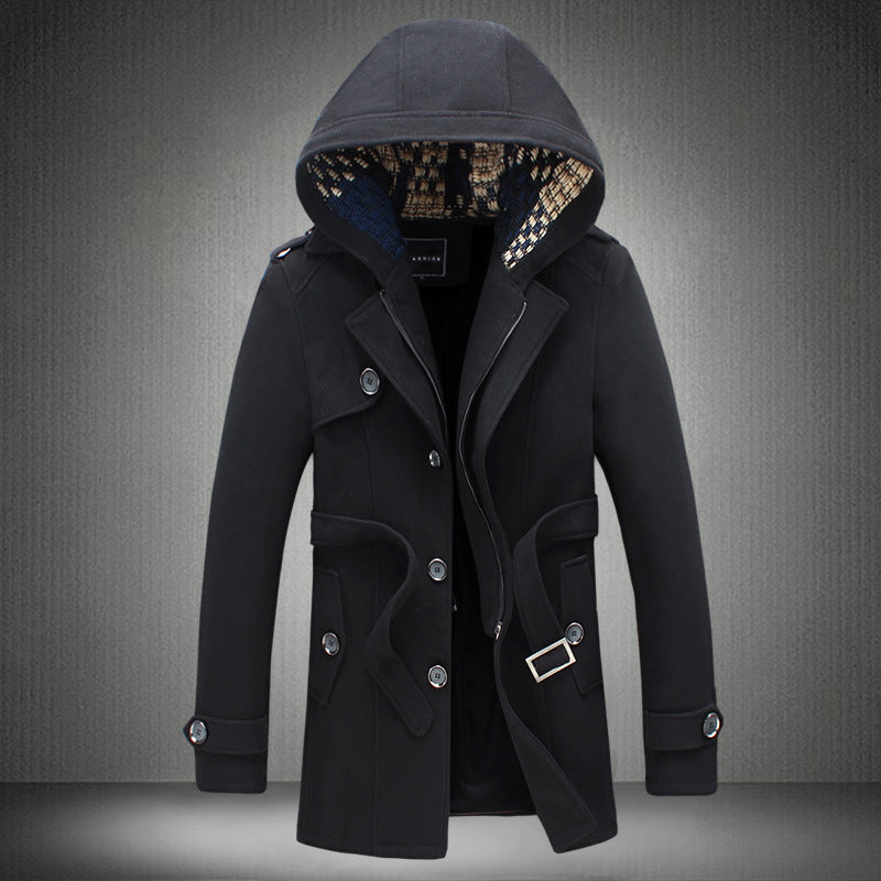 Men's short trench coat hooded