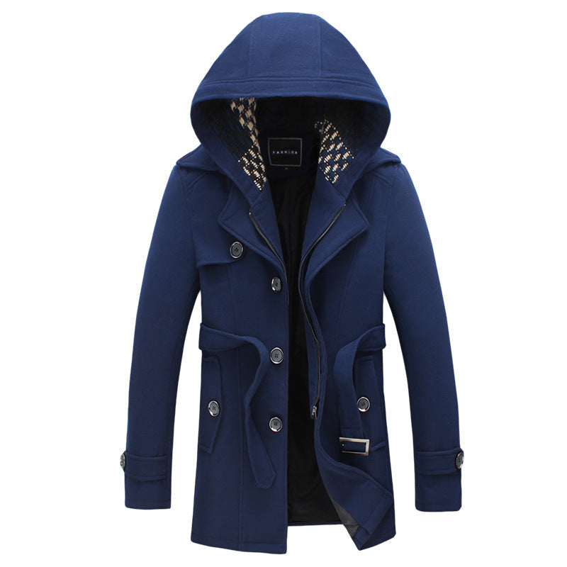 Men's short trench coat hooded