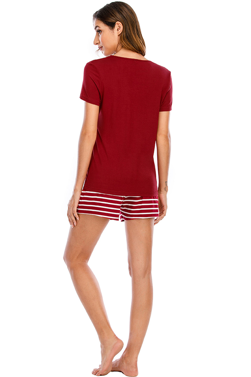 Graphic Round Neck Top and Striped Shorts Lounge Set - P Rubi's 