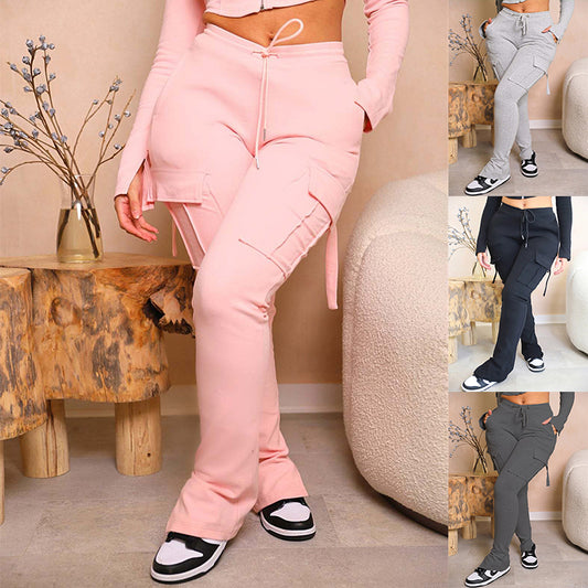 Cargo Pants With Pockets High Waist Drawstring Wide Leg Straight Trousers For Women Overalls - P Rubi's 