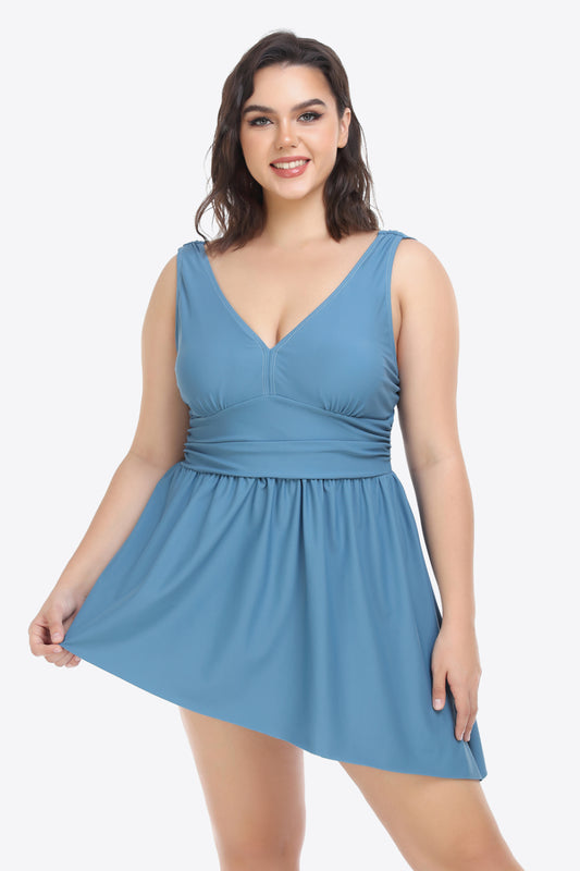 Plus Size Plunge Sleeveless Two-Piece Swimsuit - P Rubi's 