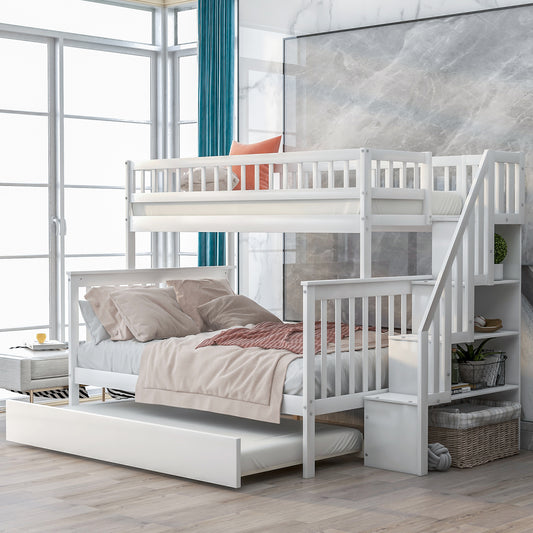 Twin over Full Bunk Bed with Trundle and Staircase White - P Rubi's 