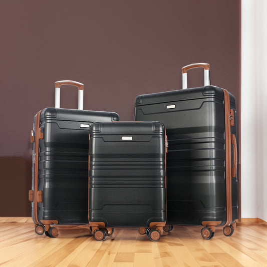 Luggage Sets New Model Expandable ABS Hardshell 3pcs Clearance Luggage (Black and Brown) - P Rubi's 