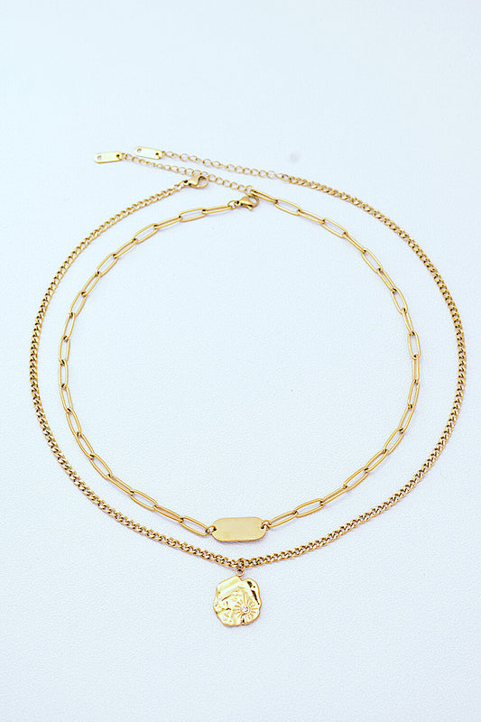 Gold-Plated Double-Layered Pendant Necklace - P Rubi's 