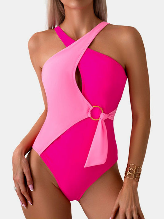 Cutout Contrast Sleeveless One-Piece Swimwear - P Rubi's 