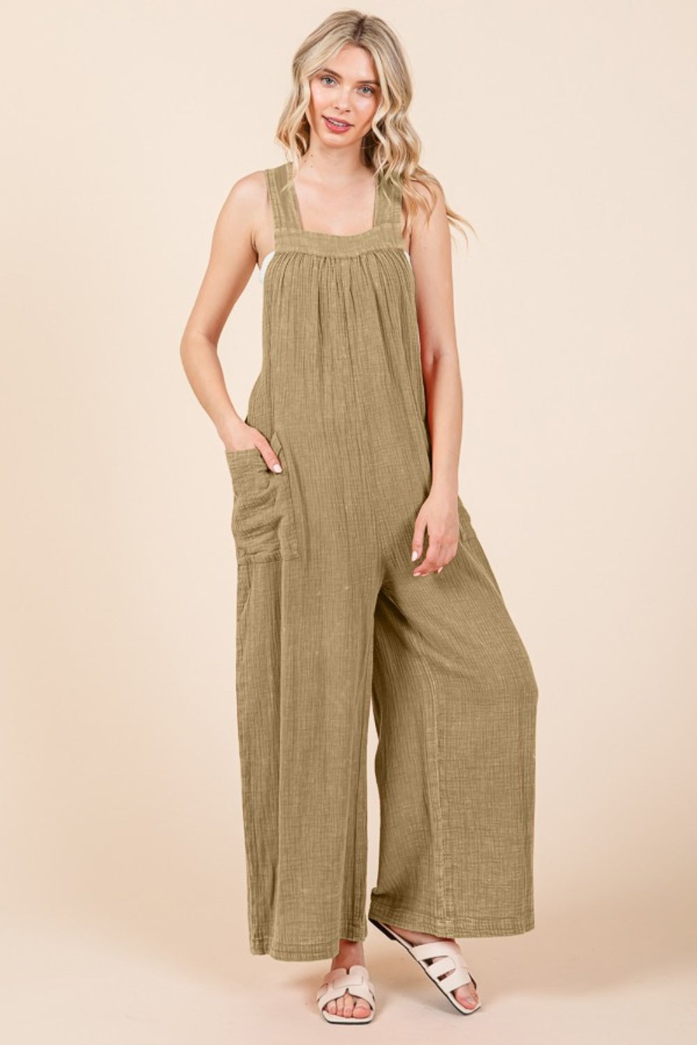 Culture Code Full Size Pocketed Sleeveless Wide Leg Overalls - P Rubi's 