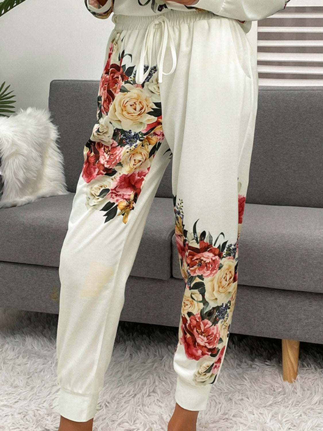 Printed Round Neck Top and Pants Lounge Set - P Rubi's 