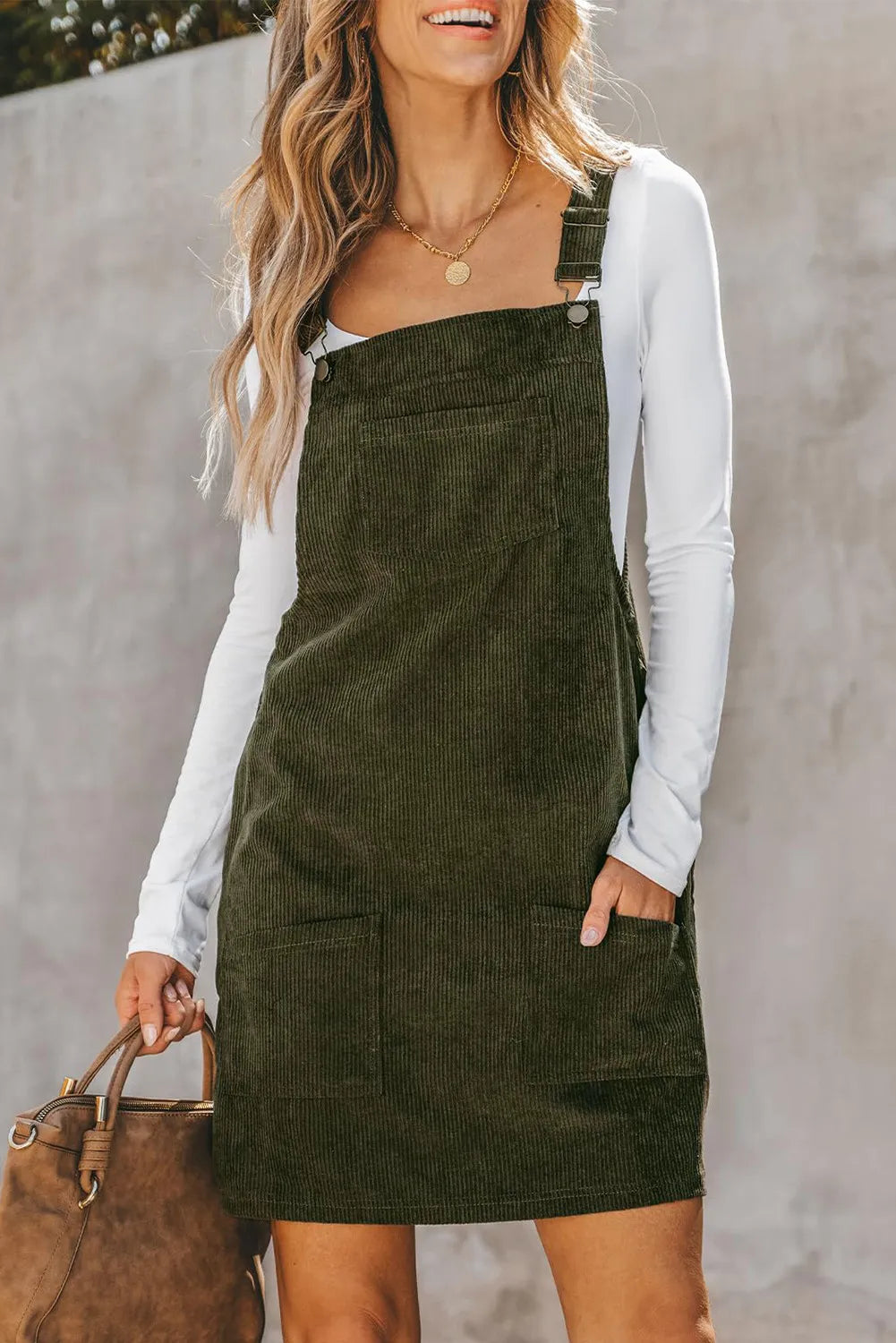 Pocketed Square Neck Wide Strap Overall Dress - P Rubi's 