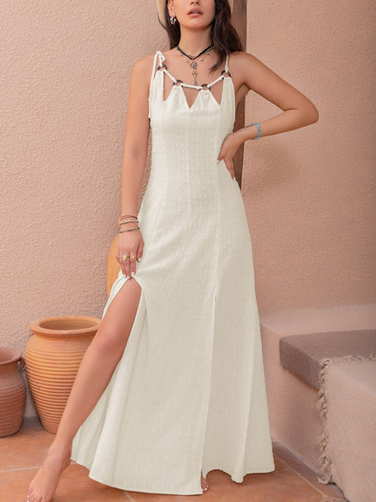 Swiss Dot Cutout Sleeveless Maxi Dress - P Rubi's 