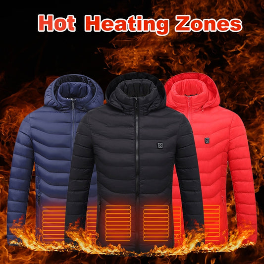 Men Heated Puffer Jacket Electric Heating Coat Insulated Hood Windbreaker 9Heat Zones - P Rubi's 