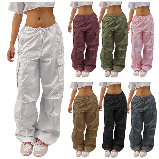 Casual Cargo Pants For Women Solid Color Drawstring Pocket Design Fashion Street Trousers Girls - P Rubi's 