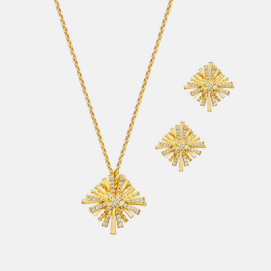 Starburst Gold-Plated Earrings and Necklace Set - P Rubi's 