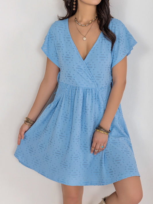 Cutout Surplice Short Sleeve Dress - P Rubi's 