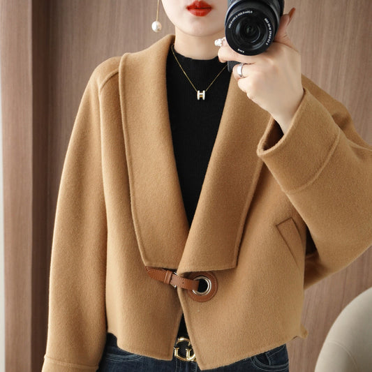 Female Hepburn Style Double-sided Wool Overcoat - P Rubi's 