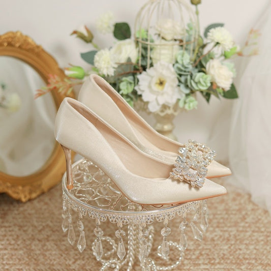 Wedding Dress Two-way Wear Pointed-toe Stiletto Bride Shallow Mouth Pumps Women High Heels - P Rubi's 