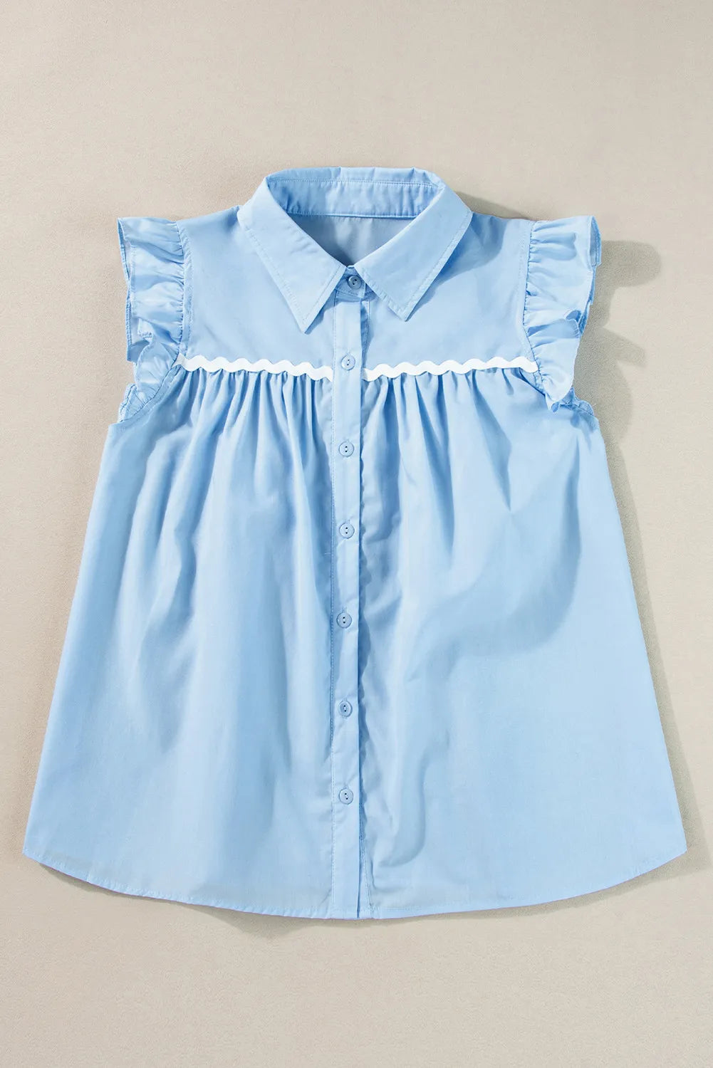 Ruffled Collared Neck Cap Sleeve Shirt - P Rubi's 