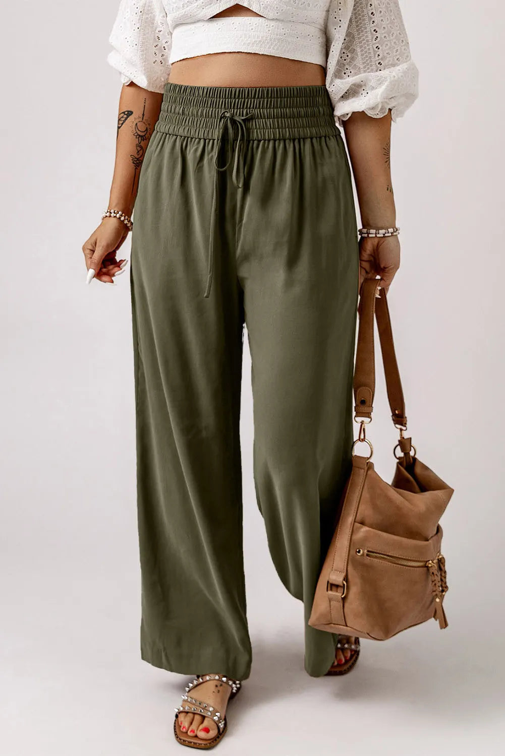 Smocked High Waist Wide Leg Pants - P Rubi's 