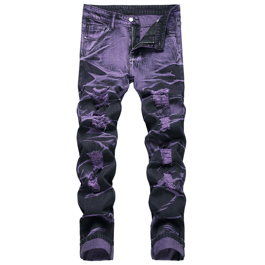 Purple And Black Fried Ripped Denim Trousers - P Rubi's 