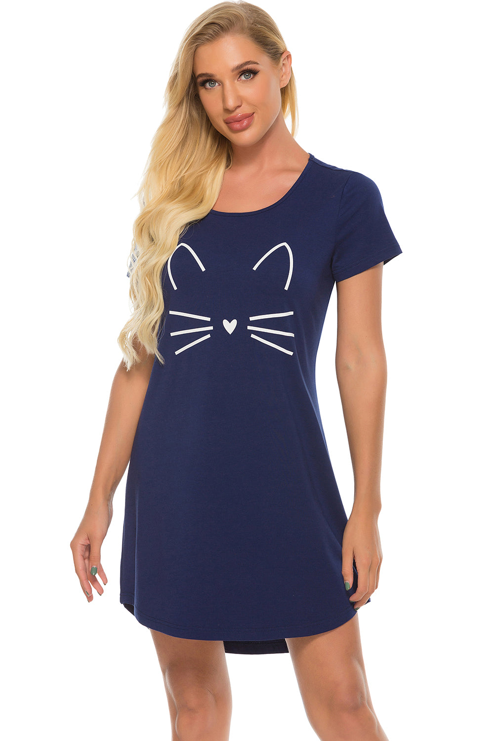 Graphic Round Neck Short Sleeve Lounge Dress - P Rubi's 