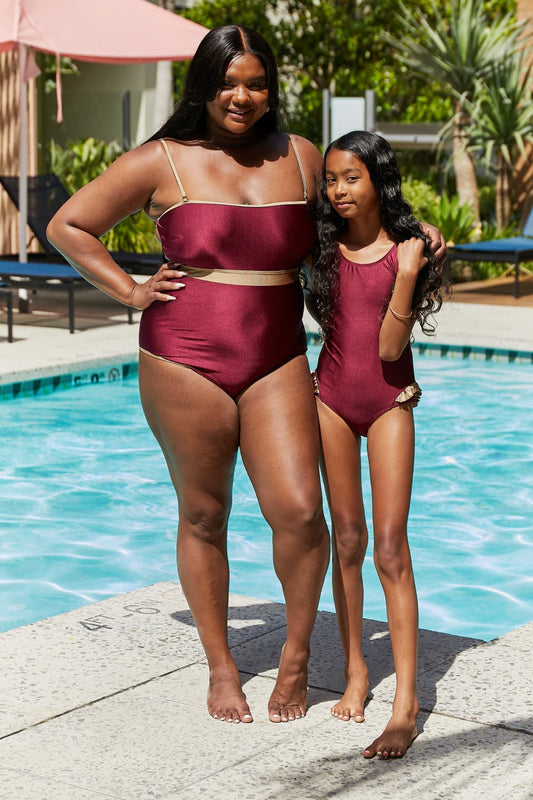 Marina West Swim Wave Break Contrast Trim One-Piece in Wine - P Rubi's 