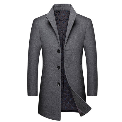 Men's Single-Breasted Woolen Trench Coat