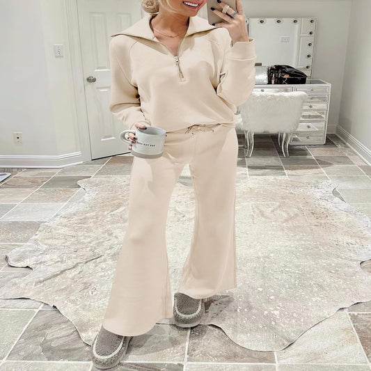 Leisure Sports Suit Long-sleeve Zipper Sweatshirt Wide Leg Pants Two-piece Set - P Rubi's 