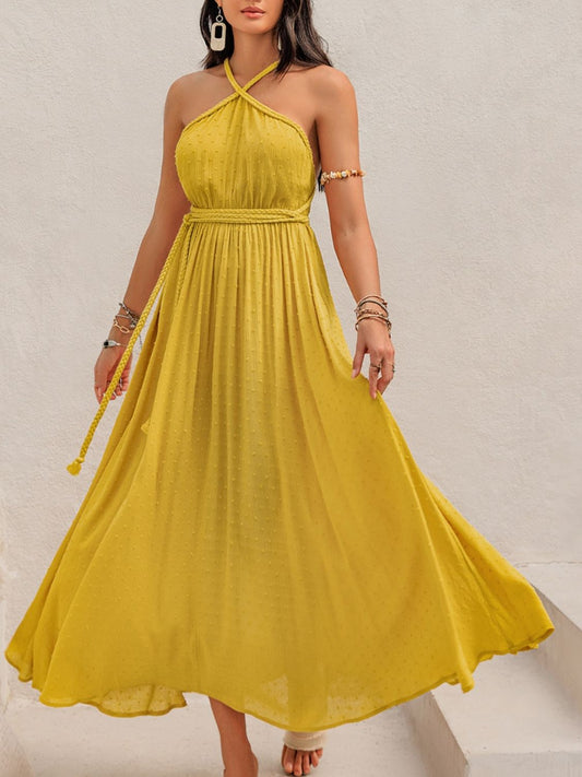 Swiss Dot Backless Sleeveless Maxi Dress - P Rubi's 