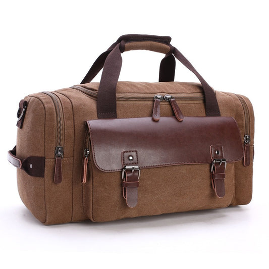 Large Capacity Vintage Luggage Casual Tote Bags Travel Bag Pu Leather Canvas Duffle Bag - P Rubi's 